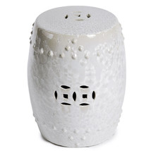 White Seashell Crackle Style Porcelain Garden Stool 18&quot; - £276.91 GBP