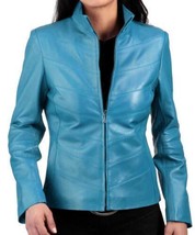 Chaqueta de cuero de motocicleta turquesa genuina festiva de piel de... - $2,162.25 MXN+