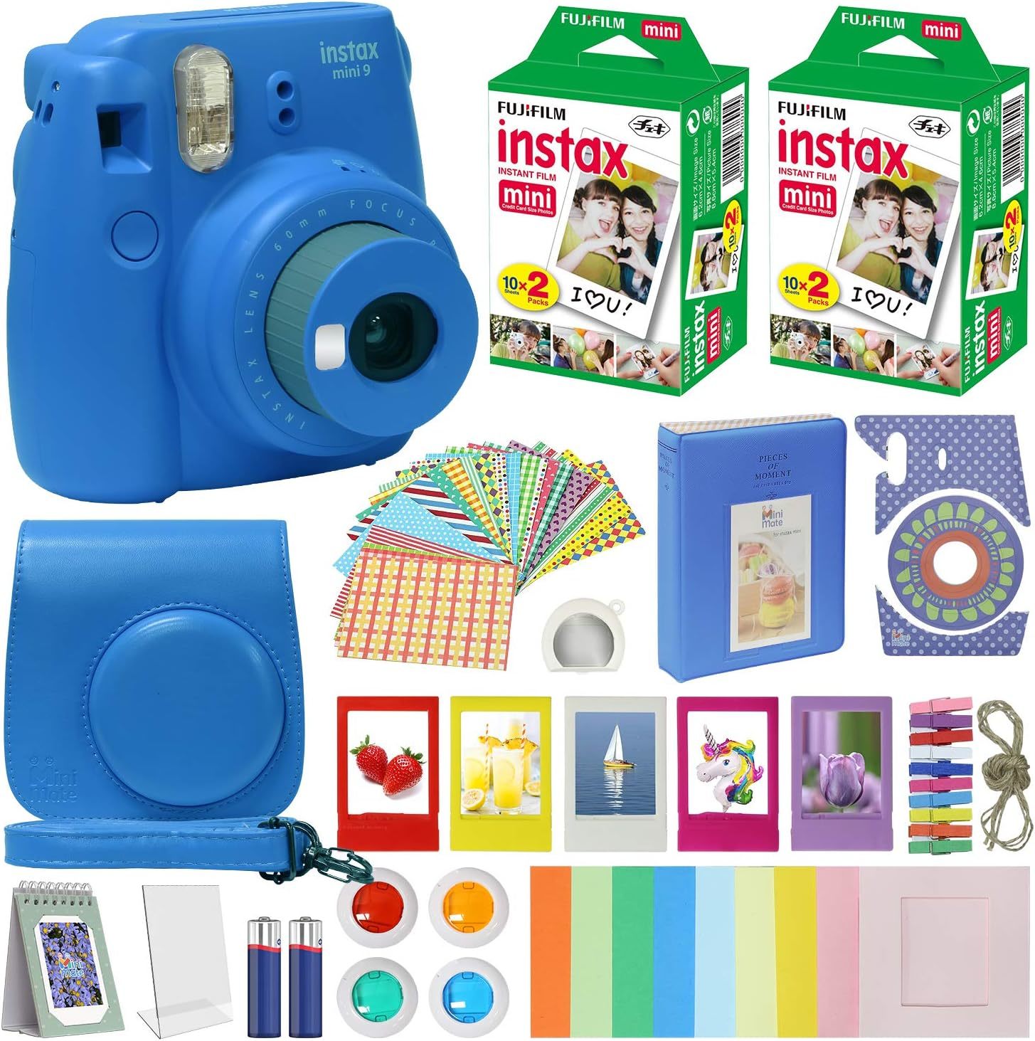 Cobalt Blue Fujifilm Instax Mini 9 Instant Camera With Carrying Case, And More. - $155.98