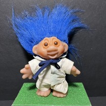 Vintage DAM Troll Sailor Blue Hair Orange Eyes 5” Doll Figure 1986 - £10.85 GBP