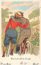 This Finish Will Be All RIGHT-SOLDIER &amp; Woman Romance On BICYCLE~1907 Postcard - £8.86 GBP