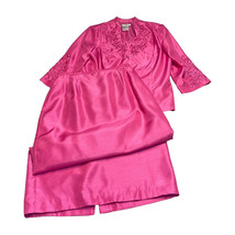 Plaza South Skirt Suit Women&#39;s 12 Pink Polyester Satin Embroidered Long ... - $58.04