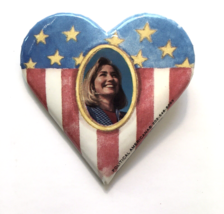 Hillary Clinton First Lady Button Pin Red White &amp; Blue Heart Stars Strip... - £8.26 GBP