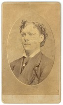 CIRCA 1880&#39;S CDV Large Handsome Man Curly Hair  Suit &amp; Tie Jenkins Barre, MA - £7.44 GBP