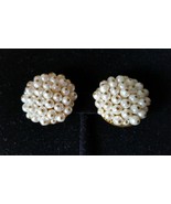 Unbranded Vintage Mid Century Gold Tone Faux Pearl Cluster Clip On Earrings - £28.31 GBP