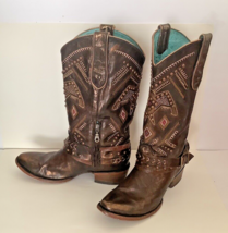 CORRAL VINTAGE Womens Cowboy Western Boots Studs Bronze Copper Brown Color Sz 10 - £96.13 GBP