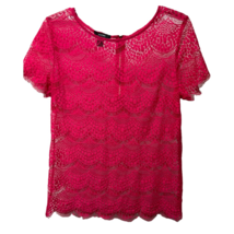 Alfani Womens Blouse Pink Short Sleeve Scoop Neck Sheer Lace Lined S - £13.11 GBP