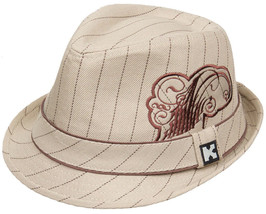 Unisex Trilby Fedora Hat CH707Q Cotton Tan w/ Brown Stripes Embroidered ... - £18.61 GBP
