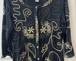 Lauren Michelle  Blouse Women S Black Gold Embroidered Sleeve Button Fro... - $13.28