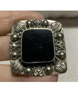 Black Onyx Adjustable Ring Intricate Detailing Around Stone Made In Indi... - $7.69