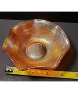 VINTAGE IRIDESCENT MARIGOLD CARNIVAL GLASS RUFFLED BOWL 4.5&quot; WIDTH - $11.30