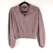 Almost Famous Womens Sweatshirt Cropped 1/4 Zip Puff Sleeve Mauve Purple S - £7.65 GBP