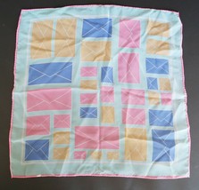 Vtg chiffon square ladies scarf with multi color envelopes design - $9.99