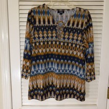 Tacera Blouse Womens Size Large Tunic Top V Neck 3 Ring Accent Aztec Stripe - £14.11 GBP