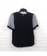 DKNY Blouse Womens Small Black Short Sleeve Crew Neck Scoop Contrast Sle... - $15.99