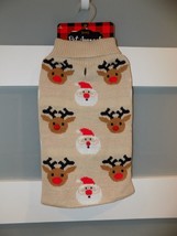 WOOF Reindeer Snowman Beige Knit Sweater Pet Sweater Size L NEW - £16.03 GBP