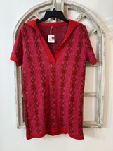 Free People Kitt Minidress Womens XS Berry Combo Red Geometric Sweater Dress NEW - £18.59 GBP