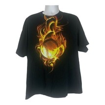 Gildan DryBlend Mens 2XL Black T-Shirt With Fiery Baseball Graphic - $14.00