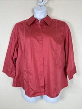 NWT Valerie Stevens Womens Plus Size 2X Dark Pink Button-Up Shirt 3/4 Sleeve - £19.79 GBP