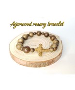 Natural Agarwood Rosary Cross Bracelet For Men 12mm &amp; Women 10mm. 10 Beads - $550.96 MXN+