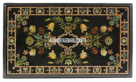 Black Marble Top Dining Table Marquetry Inlay Stone Restaurant Gift Decor H3869 - £2,231.96 GBP+