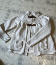 OshKosh Girl Sweater Cream Cardigan With Toggle Buttons Size 8 Fisherman - £14.57 GBP