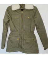 Me Jane Girls Kids green Military coat detachable faux fur collar Size 7 - $17.36 CAD
