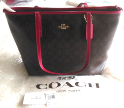 Coach City Top Zipper Tote In Brown Signature F58292 NWT - $193.05