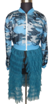 Women&#39;s Blue Camouflage Lightweight Jacket Long Ruffled Tulle Size XL - £11.79 GBP