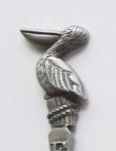 Collector Souvenir Spoon USA Florida Clearwater Beach Pelican Figural Map Pewter - £10.38 GBP