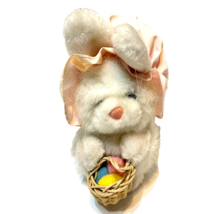 Vintage 1984 Applause Plush White Easter Bunny with Basket of Eggs Bonnet 9 inch - £11.42 GBP