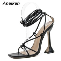 Summer Woman Shoes Sandals Basic Pu Fashion Cross-tied Spike Heels Lace-Up Party - £37.48 GBP