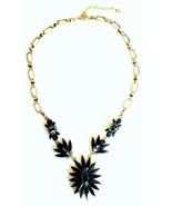 Beautiful Stunning Starburst Black Stone Necklace. Set in gold tone Chain. - $21.73