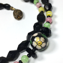 Vintage Multi Color, Flower &amp; Black Glass Necklace 29&quot; - £22.38 GBP