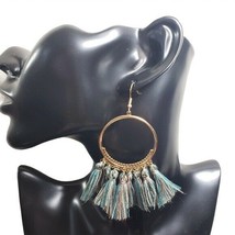 Fashion Jewelry Womens Green Tassel Hoop French Hook Earrings Sz OS - £15.98 GBP
