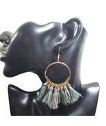Fashion Jewelry Womens Green Tassel Hoop French Hook Earrings Sz OS - £15.93 GBP