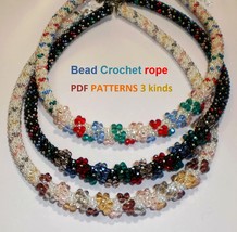 Slim Bead Crochet rope 3 patterns &quot;Bows&quot; necklace and bracelet, Slip Sti... - $6.78 CAD
