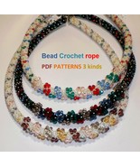 Slim Bead Crochet rope 3 patterns &quot;Bows&quot; necklace and bracelet, Slip Sti... - $5.00