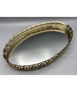 Vtg Oval Gold Ornate Vanity Mirror Tray With Filigree Decorative Edges - $27.77