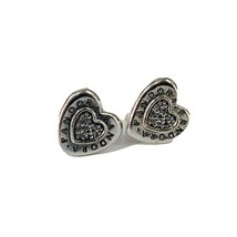 Authentic Pandora Sterling Silver Signature Heart Clear CZ Stud Earrings - £25.73 GBP
