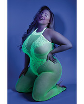 Glow Black Light Crotchless Bodystocking Neon Green QN - $22.76