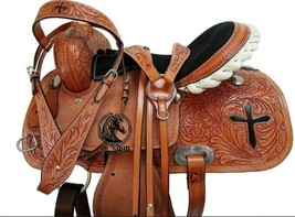 Deep Seat Cross And Floral Tooled Bold Western Barrel Saddle matching ta... - $5,936.28 MXN+
