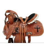 Deep Seat Cross And Floral Tooled Bold Western Barrel Saddle matching ta... - $319.77+