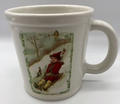 Magenta Mug Victorian Girl Sledding Merry Christmas Snow Winter Coffee Tea Cocoa - $20.56