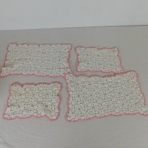 Crocheted Doilies Lot of 4 White Rectangles Pink Border Vtg Cottage Shab... - £11.39 GBP