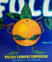 Full Orange Humanized Anthropomorphic Fruit Crate Label Vintage Original 1940s - £8.54 GBP