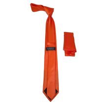 Mens Narrow Tie/Hankie Set Satin Silky Vito Rofolo VTR-93 Solid Orange image 2