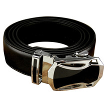 Herren Schwarz Leder One-Belt,Schwarz/Stahl Schnalle,Ratsche Mechanismus Eng - £13.93 GBP