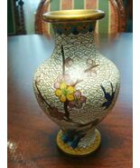 Antique Chinese vase Cloisonne Flowers on crackle white  background, c19... - $54.45