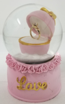 Gold Ring Box Snowglobe Love Pink Base Gold Bow Vintage - $18.95